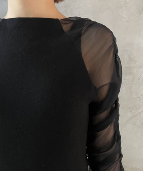 Sheer×Knit Gather Sleeve BK