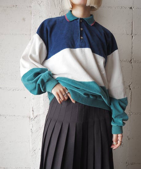1980's Tricolor Pile Polo Shirt BLWHGN