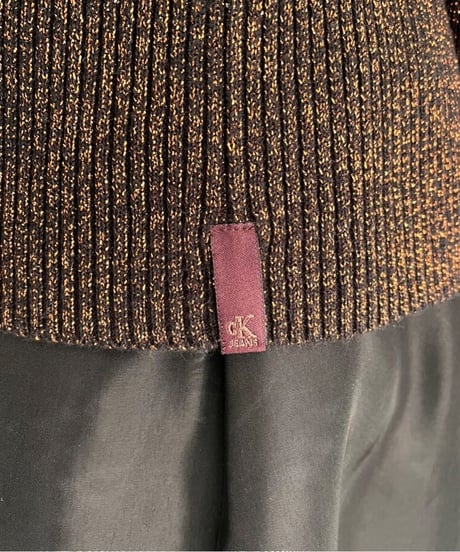 Calvin Klein Glitter Mock Neck Rib Knit BR