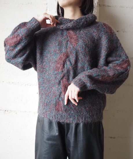 Mix Color Volume Neck Mohair Knit BURBL