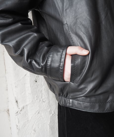 Stand Collar Zipup Leather Jacket BK
