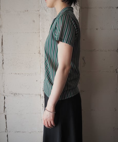 1970's Striped Open Collar S/S Shirt GNBKBL