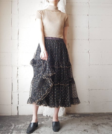 Small Pattern Lame × Seethough Skirt BKGD