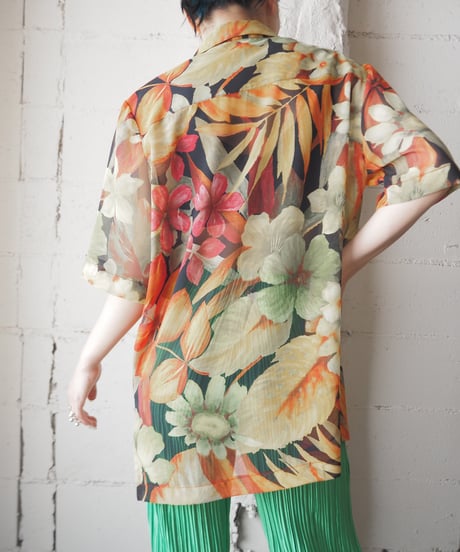 Botanical Pattern Sheer Short Sleeve Shirt ORGN