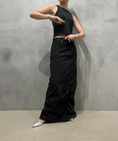 Waist Zip Design Drawstring Tight Skirt BK