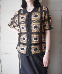 Granny Square Crochet Knit Shirt YE BK