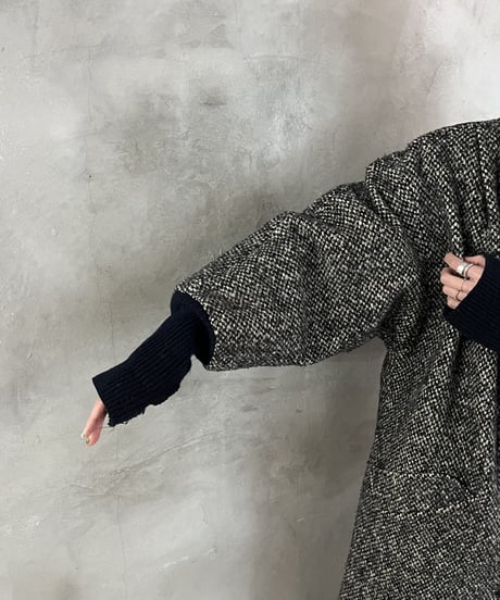 Rib Dolman Sleeve Long Coat BKWH