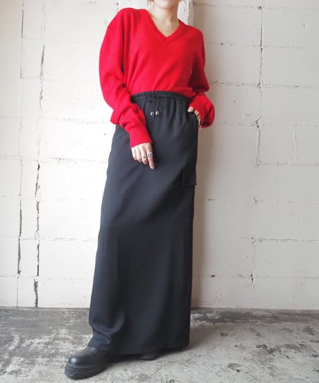 Waist Drawstring Long Skirt BK
