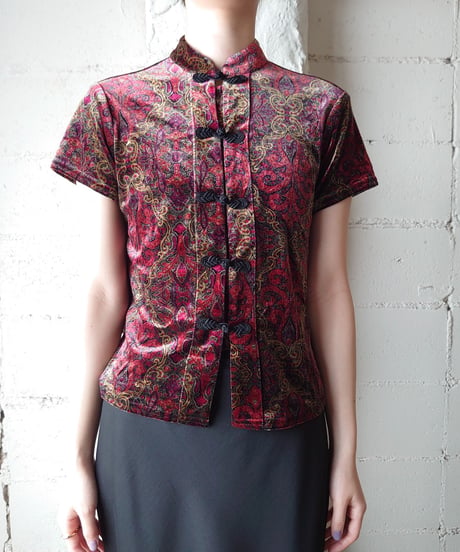 Paisley Pattern Velour China Shirt RE