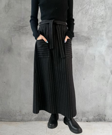 Stripe Wool A Line Skirt GRWH