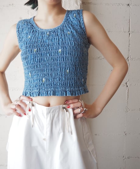 Shirring Denim Cropped Tank Top BL