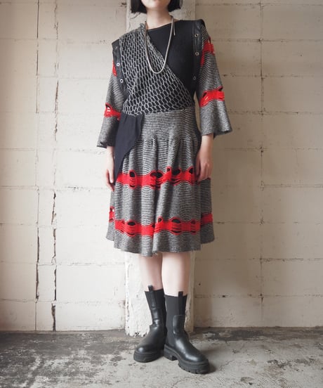 1980's Many Materials Asymmetric Design Dress BK RE