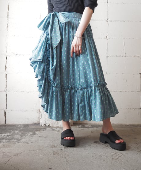 Paisley Pattern Asymmetric Design Tiered Skirt GR GN