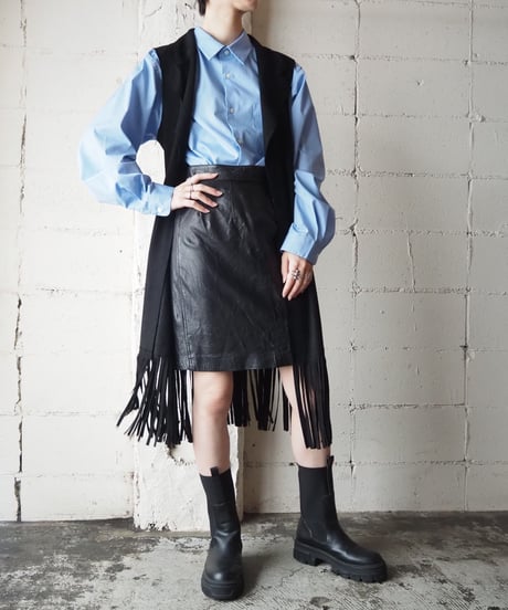 Fake Suede Fringe Long Vest BK