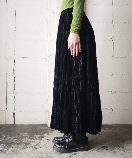 Velour Tiered Long Skirt BK