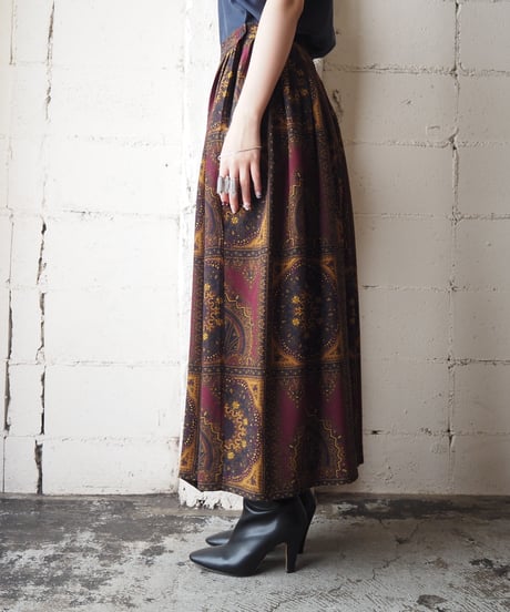 JONES NEW YORK DRESS Arabesque Pattern Silk Skirt BUR BK