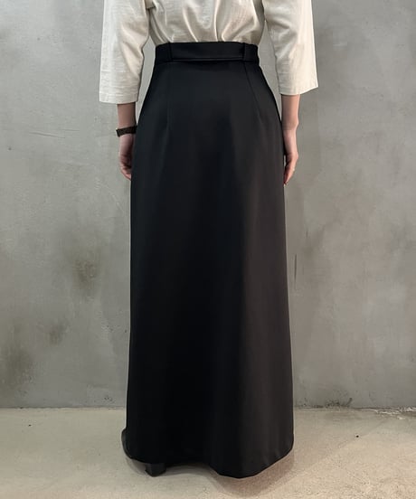 Front Button A Line Long Skirt BK
