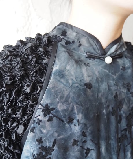 Botanical Pattern Flock Print Sleeveless China Dress DGR