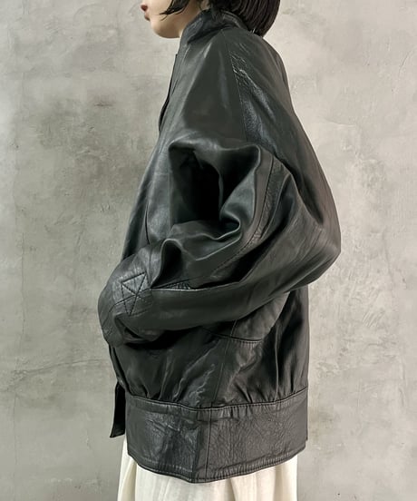 High Neck Dolman Sleeve Leather Jacket GN