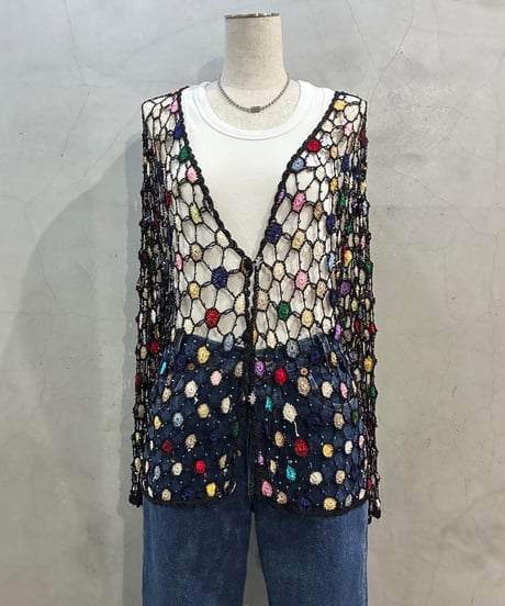 Colorful Crochet Beads Cardigan　BK
