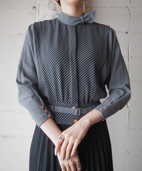 Belted Design Stripe Shirt GRBK