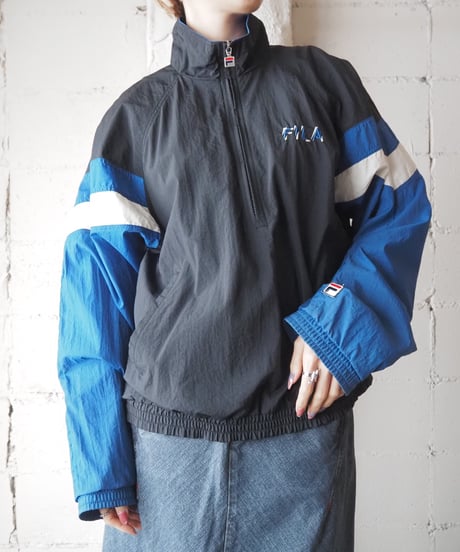 FILA 1980's Stand Collar Nylon Jacket BK BL