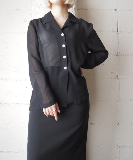 Open Collar Sheer Shirt BK