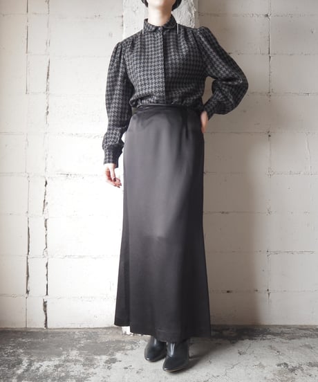 1970-80's Euro Hounds Tooth Wool Blouse BK GR