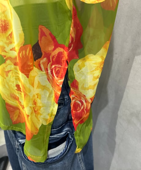 Short Sleeve Flower Pattern Sheer Shirt LGN