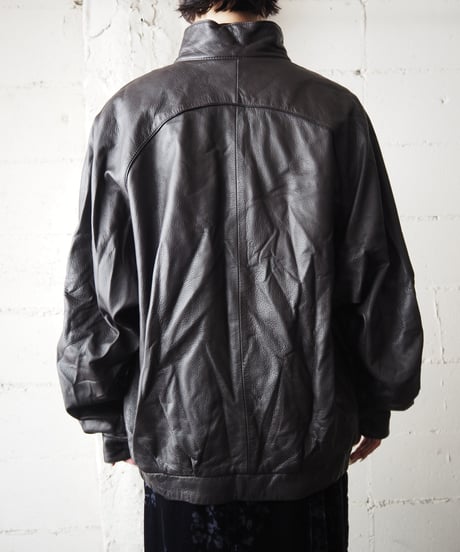 Stand Collar Zipup Leather Coat DBR