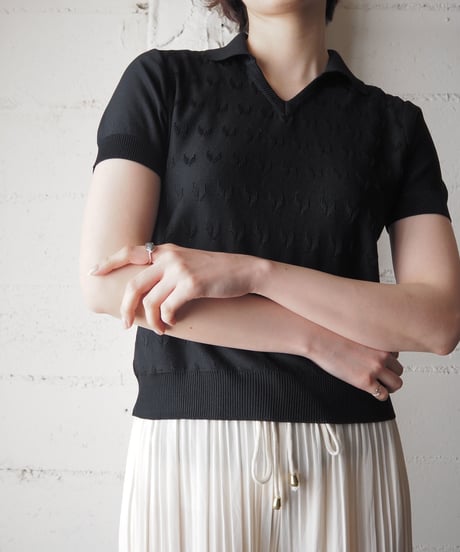 1960~70's Open Collar Pullover Knit BK