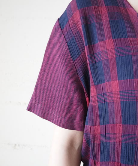Block Check Collarless Dress BURNV