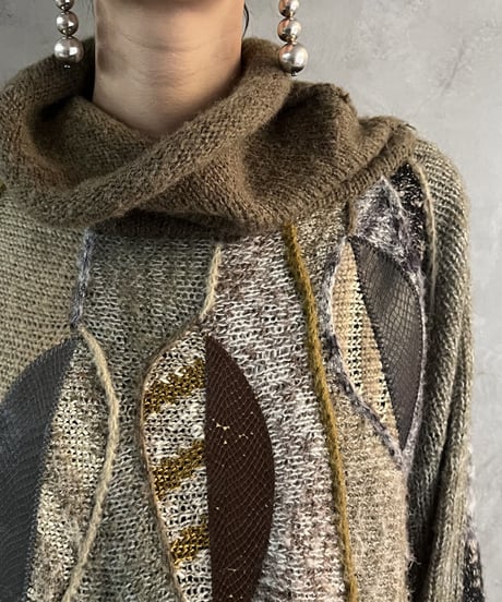 Leaf Pattern Patchwork High Neck Knit KAGR