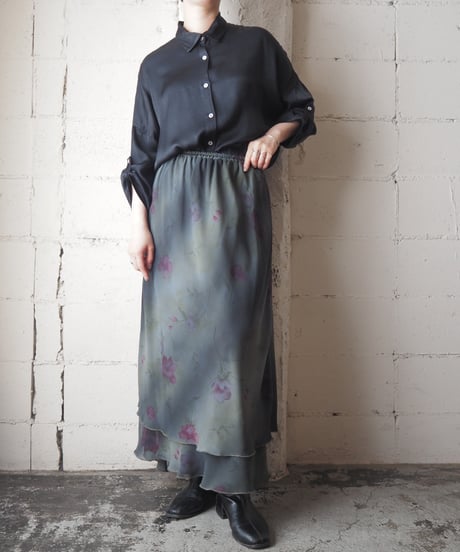 Sheer Layered Floral Print Skirt KA