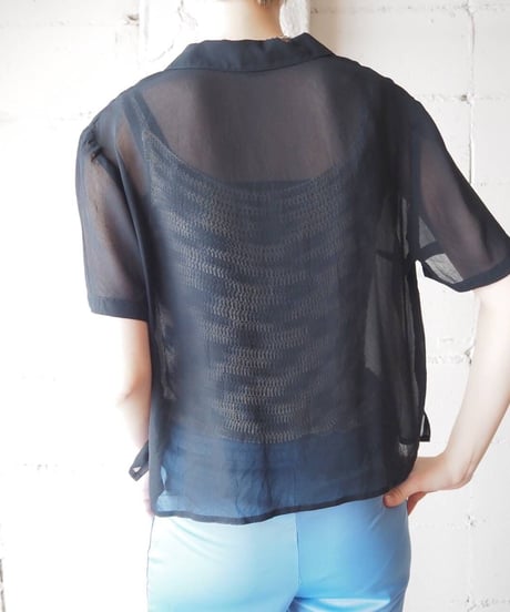 Open Collar Short Sleeve Sheer Shirt