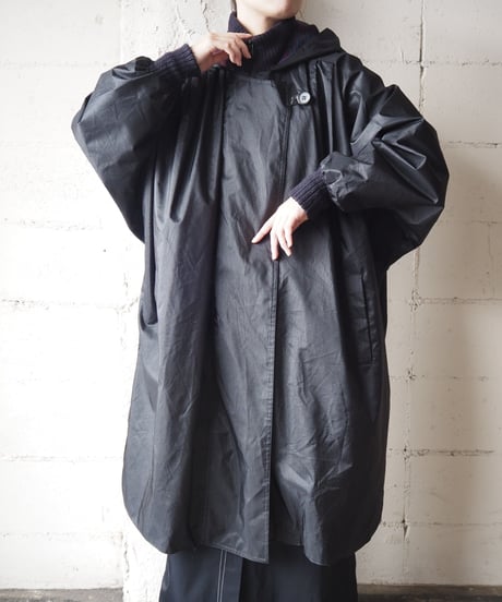 Hooded Dolman Nylon Coat BK