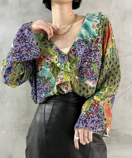 Frill Lace Design Psychedelic Blouse GNPUR