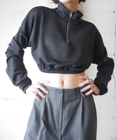 Half Zip Short Rib Knit BK