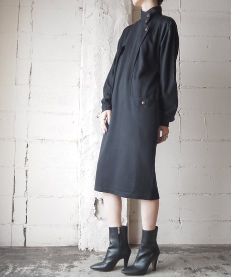 Stand Collar asymmetric Dress BK