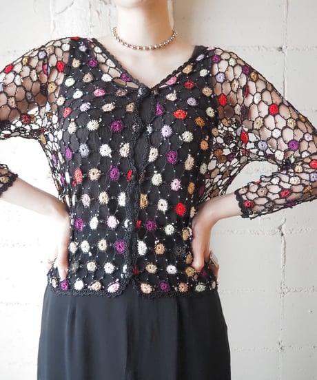 Colorful Crochet×Beads Cardigan BKREPUR