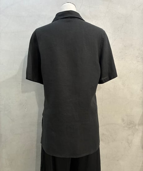 Italy S/S Linen Open Collar Shirt BK