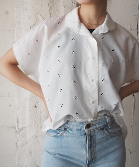 1970's Euro Cutwork French Sleeve Shirt WH