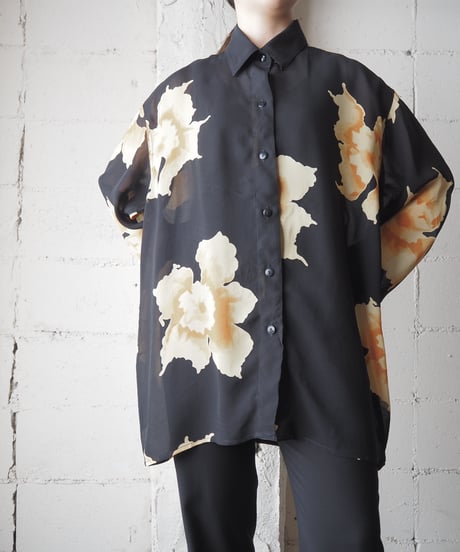 Floral Pattern Sheer Shirt BK YE