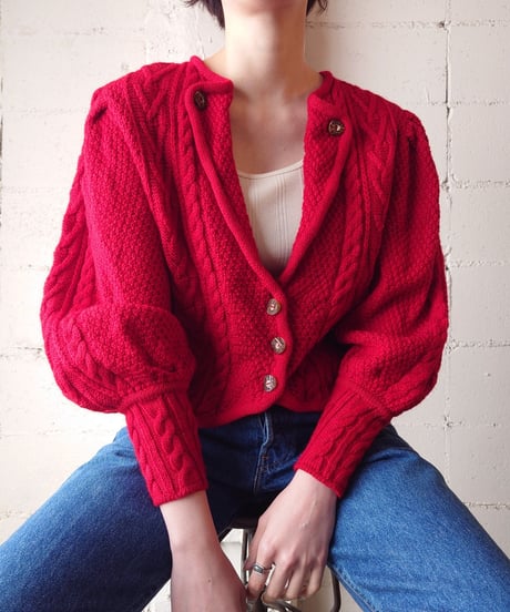 Open Collar Tyrolean Knit Cardigan RE
