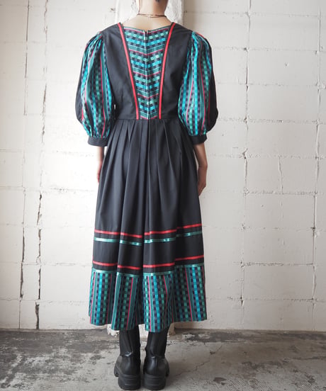 1970～80's Tyrolean Check Dress BK BL RE