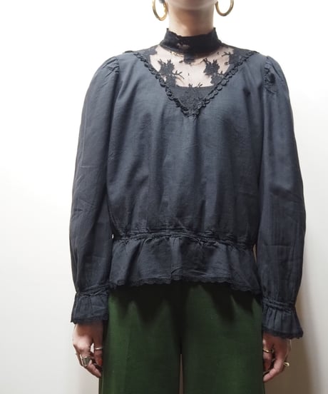 1960~70's Lace Bosom Blouse BK