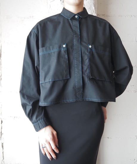 Remake Cropped Shirt Blue Stitch BK