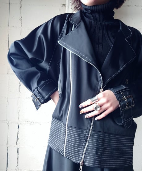 White Stitch Satin Riders Jacket BK