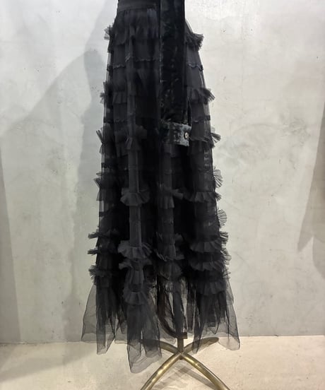 Lace Trim Ruffled Tulle Skirt BK