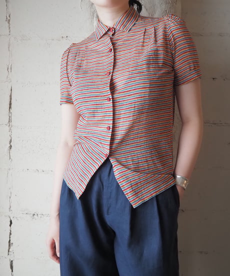 Vintage Christian Dior Multicolor Striped Short Sleeve Shirt RE OR BL